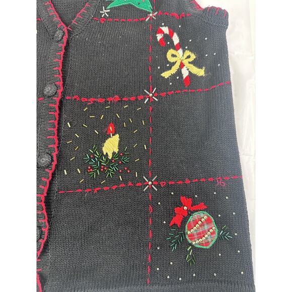 Vintage Ship 'N Shore Sport Christmas Tree Candy Canes Cardigan Sweater Size M - Picture 5 of 10
